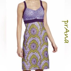 prAna Amaya Dress XL - Olive Green / Purple Mandala A-line Knee-length Shelf Bra